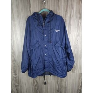Vintage Polo Sport Ralph Lauren Navy Blue USA FLAG Nylon Layered Raincoat Sz L